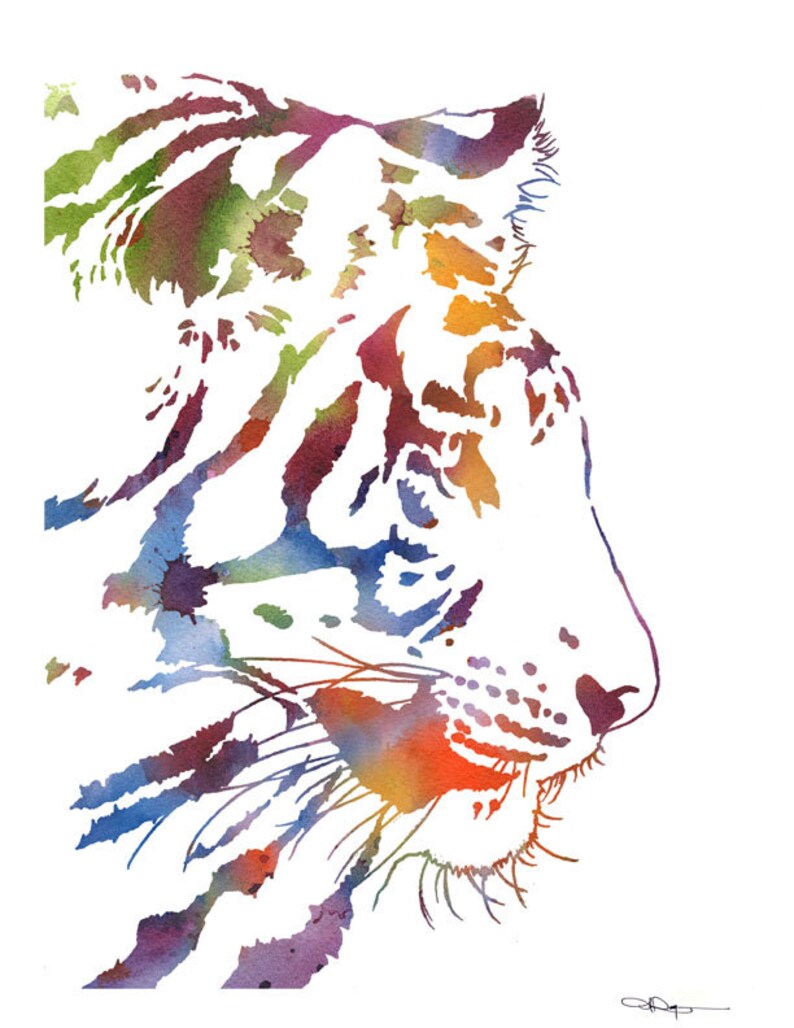 Tiger Art Print Watercolor Colorful Abstract Painting Etsy