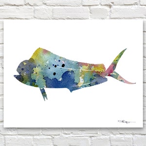 Blue Mahi Mahi Fish Print - Abstract Watercolor Painting - Wall Decor