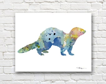 Ferret Art Print - Abstract Watercolor Painting - Wall Decor