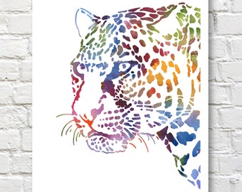 Jaguar Art Print - Art animalier abstrait - Peinture à l'aquarelle - Décoration murale