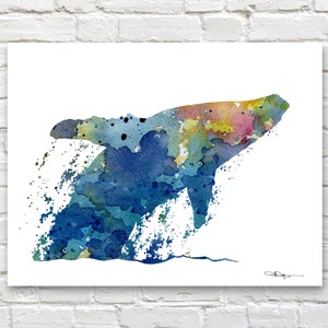 Blue Humpback Whale Art Print - Abstract Watercolor Painting - Wall Decor