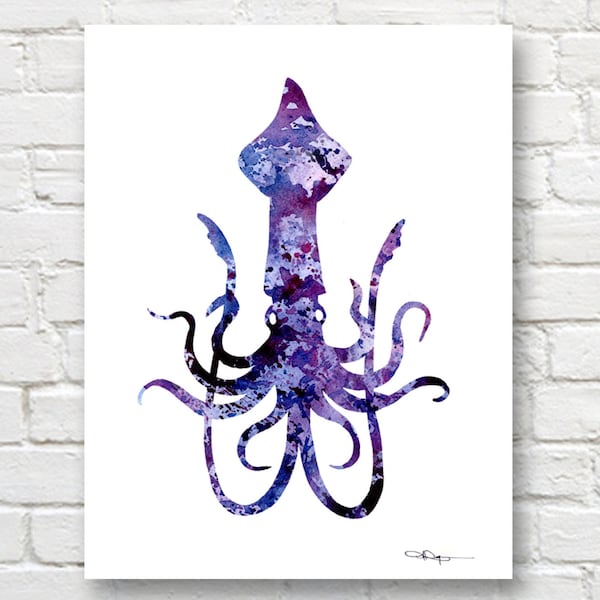 Squid Art Print - Abstract Watercolor Painting - Wall Decor