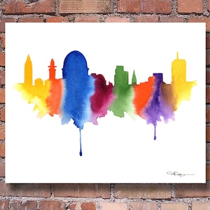 Jerusalem Skyline Kunstdruck - Abstrakte Israel Aquarell Malerei - Wand-Dekor