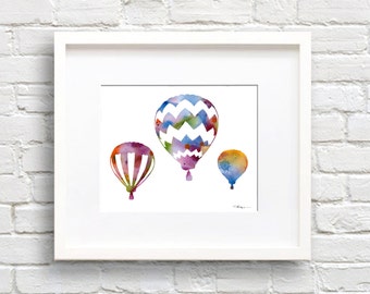 Hot Air Balloons Art Print - Abstract Watercolor Painting - Wall Decor