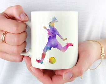 Soccer Mug - Girl Soccer Player Gift - Soccer Player Watercolor Art Mug - Girls Soccer Coffee Mug - Unique Soccer Lover Gifts