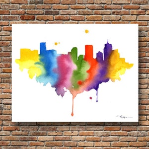 Denver Skyline - Abstract Watercolor - Colorado Art Print - Wall Decor
