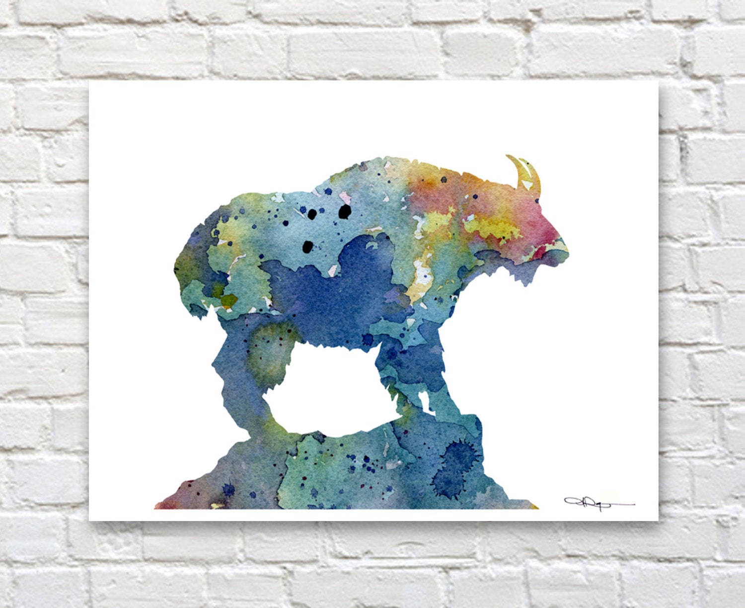 Blue Mountain Goat Art Print Abstract Watercolor Painting Etsy