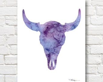 Buffalo Skull Art Print - Abstract Bison Watercolor Painting - Wall Decor