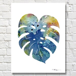 Tropicl Leaf Art Print Abstract Watercolor Painting Wall Decor image 1