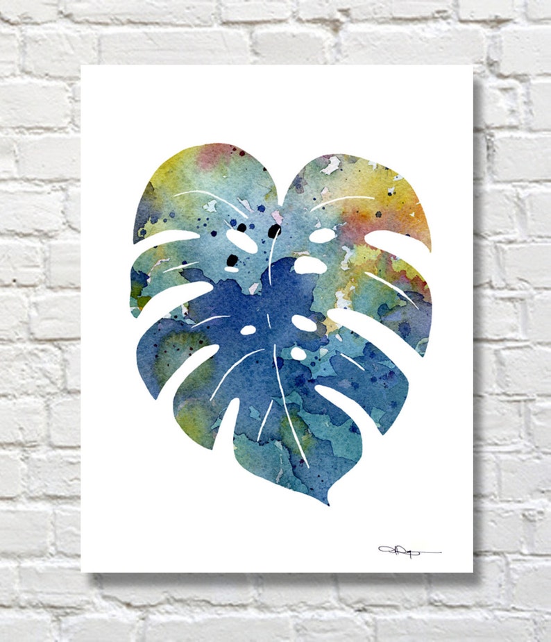Tropicl Leaf Art Print Abstract Watercolor Painting Wall Decor image 1
