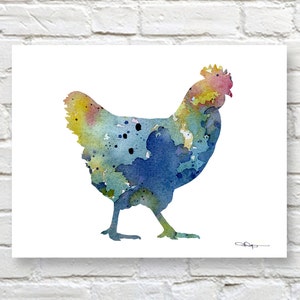 Blue Chicken Art Print - Peinture abstraite à l&#39;aquarelle - Décoration murale