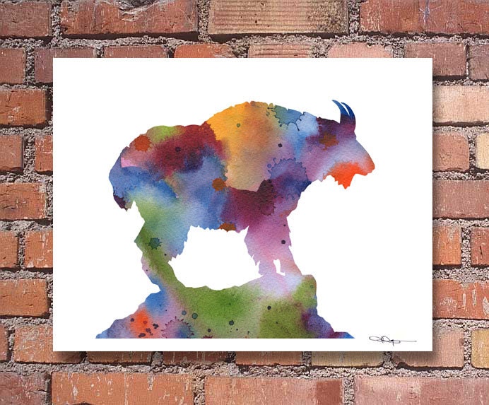 Mountain Goat Art Print Abstract Watercolor Painting Etsy