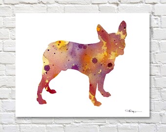 Boston Terrier Art Print - Abstract Watercolor Painting - Wall Decor