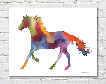 Horse Running Art Print - Abstract Watercolor Painting - Wall Decor