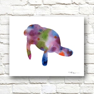 Manatee Art Print - Abstract Watercolor Painting - Wall Decor