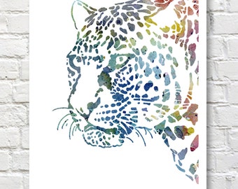 Jaguar Art Print - Art animalier abstrait - Peinture à l'aquarelle - Décoration murale