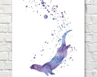 Otter Art Print - Abstract Watercolor Painting - Wall Decor