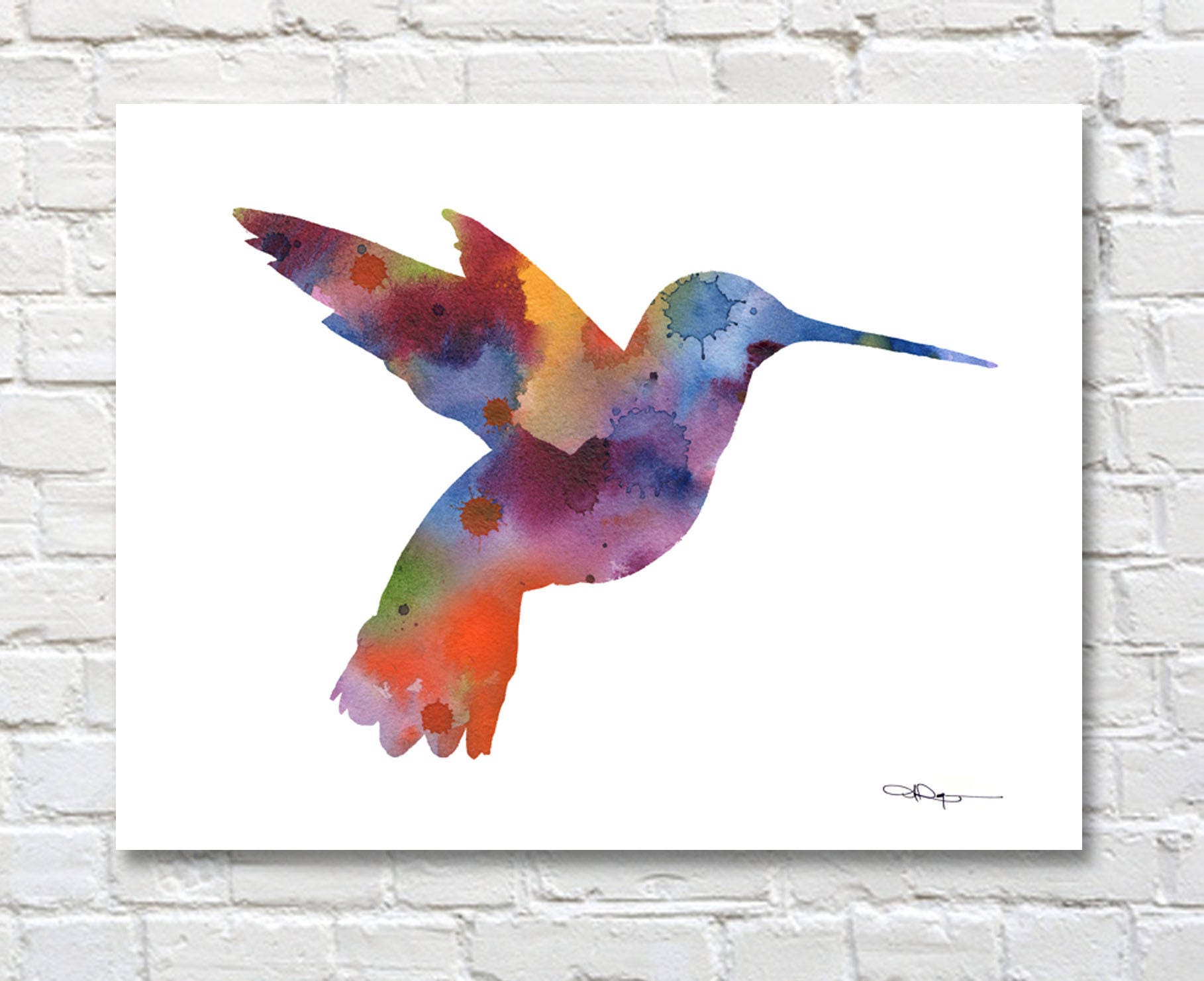 Humming Bird Art Print Abstract Watercolor Painting Wall Etsy
