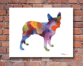 Boston Terrier Art Print - Abstract Watercolor Painting - Wall Decor