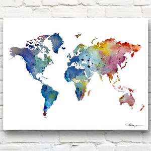 World Map - Art Print - Abstract Watercolor Map - Wall Decor