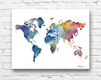 World Map - Art Print - Abstract Watercolor Map - Wall Decor