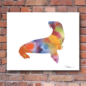 Seal Art Print - Abstract Sea Lion Watercolor Painting - Wall Decor