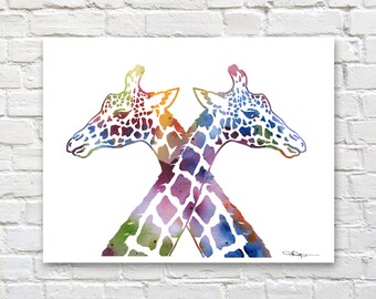 Giraffe Love Art Print - Abstract Watercolor Painting - Wall Decor