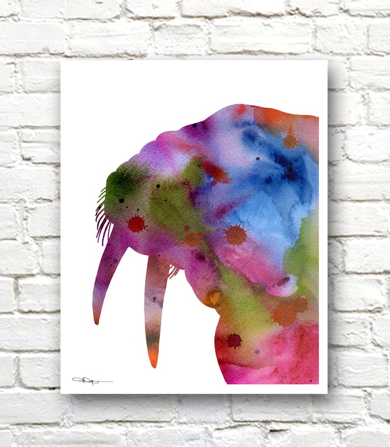 Walrus Art Print Abstract Watercolor Painting Wall Decor image 1