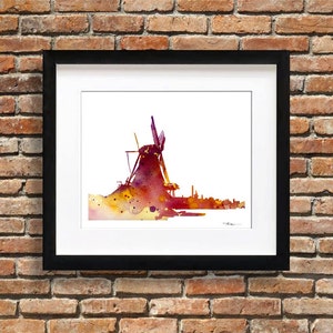 Dutch Windmill Art Print - Abstract Watercolor Painting - Wall Decor - Etsy