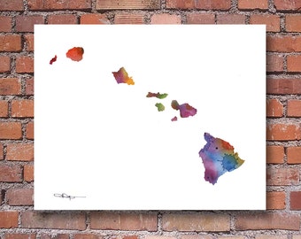 Hawaii Map - Abstract Watercolor Art Print - Wall Decor