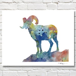 Blue Ram Art Print - Abstract Wildlife Watercolor Painting - Wall Decor
