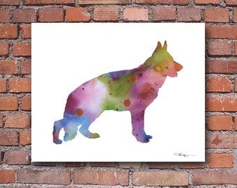 ジャーマンシェパードのボス」プリント水彩画。GSD アート、GSD