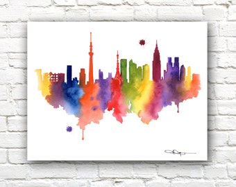 Tokyo Skyline - Watercolor Art Print - Wall Decor