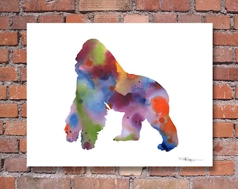 Gorilla Art Print - Abstract Wildlife Watercolor Painting - Wall Decor