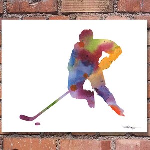 Hockey Player Art Print - Abstract Watercolor Painting - Wall Decor