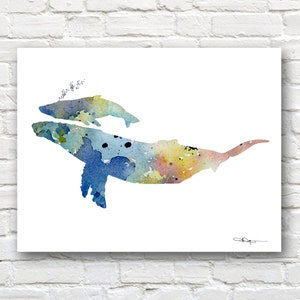 Humpback Whale and Calf Art Print - Abstract Watercolor Painting - Wall Decor