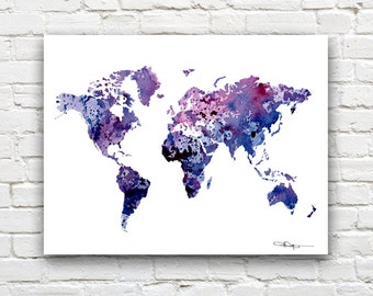 World Map Art Print - Abstract Watercolor Map - Wall Decor
