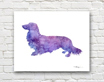 Long Haired Dachshund Art Print - Abstract Watercolor Painting - Wall Decor