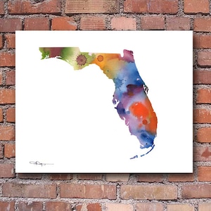Florida - Abstrakte Karte Aquarell Kunstdruck - Wand-Dekor