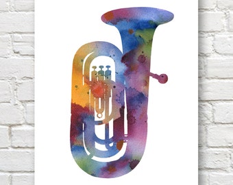 Tuba Art Print - Abstract Watercolor Painting - Music Wall Decor