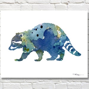Blue Raccoon Art Print - Abstract Wildlife Watercolor Painting - Wall Decor