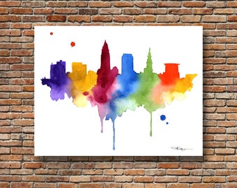 Cleveland Skyline - Abstract Watercolor - Ohio Art Print - Wall Decor