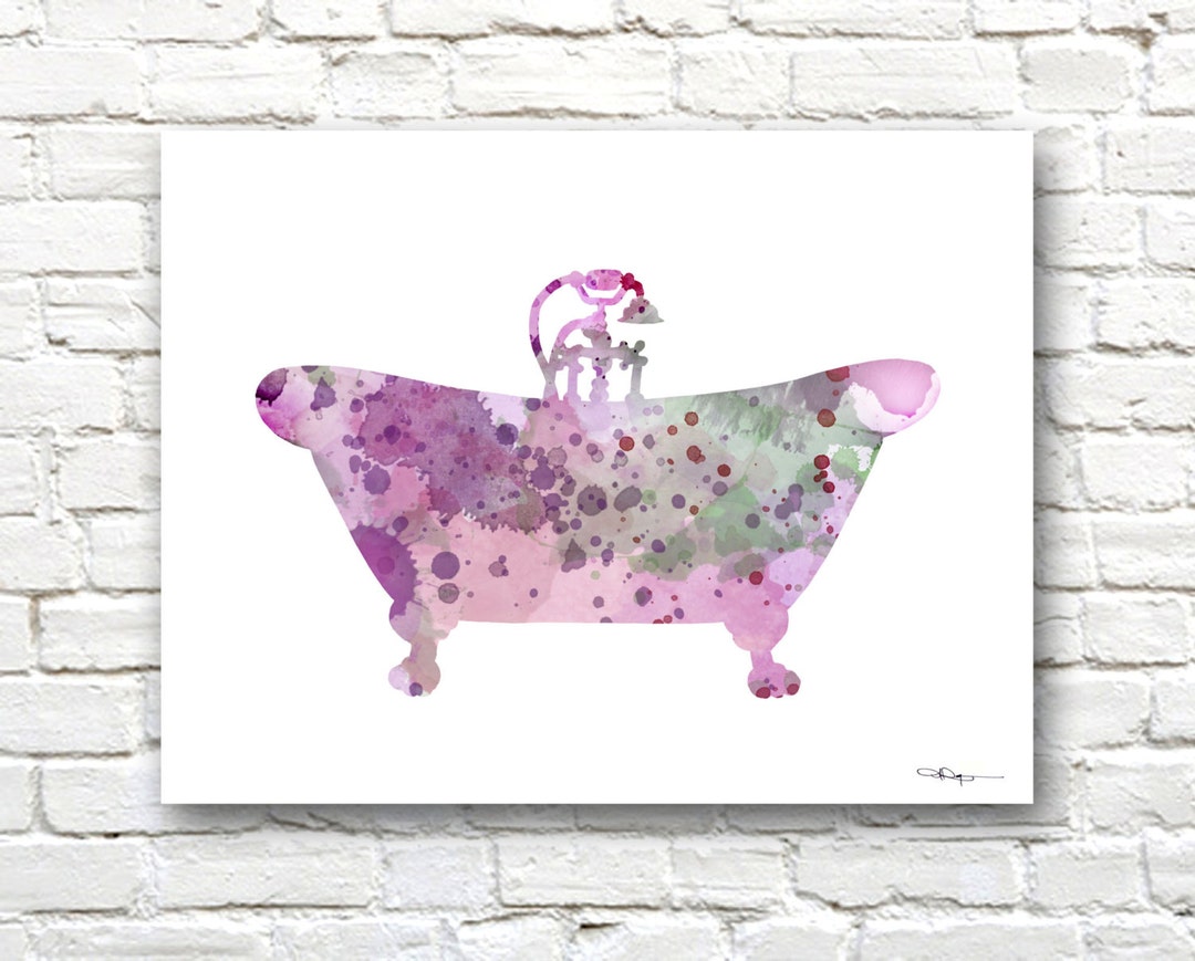 Vintage Bath Tub Art Print Abstract Watercolor Painting Wall Decor Etsy