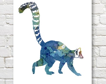 Blue Lemur Art Print - Abstract Watercolor Painting - Wall Decor
