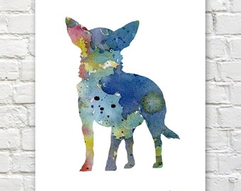Blue Chihuahua Art Print - Abstract Watercolor Painting - Wall Decor