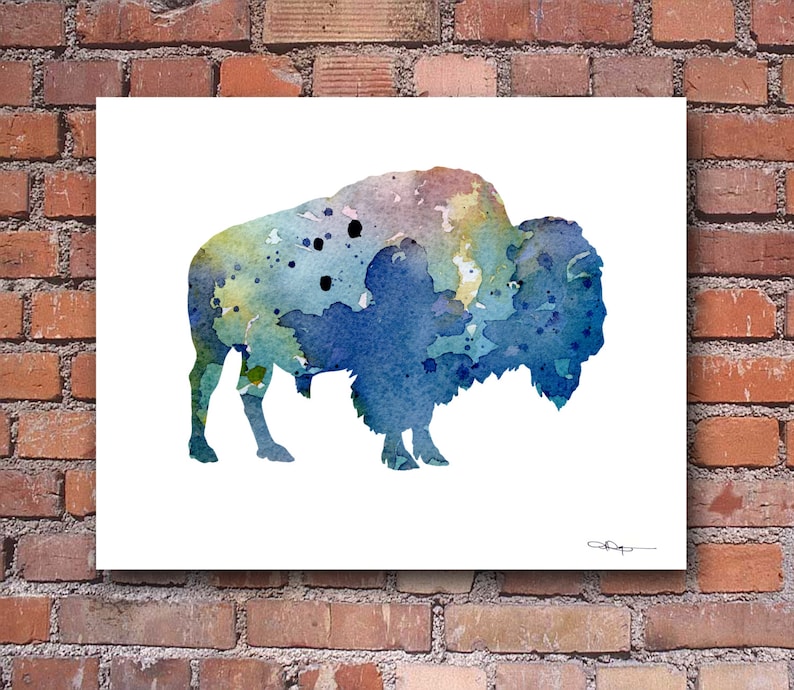 Buffalo Art Print Abstract Bison Watercolor Painting Wall Etsy