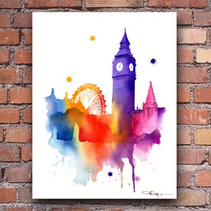 London Skyline - Big Ben Watercolor Art Print - Wall Decor