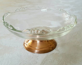 Vintage Glass Bowl with Copper Base