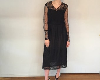 Vintage 1980's French Black Lace Cocktail Dress