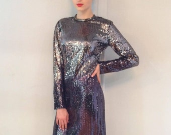 1970s Ruben Panis Ombre Sequined Gown